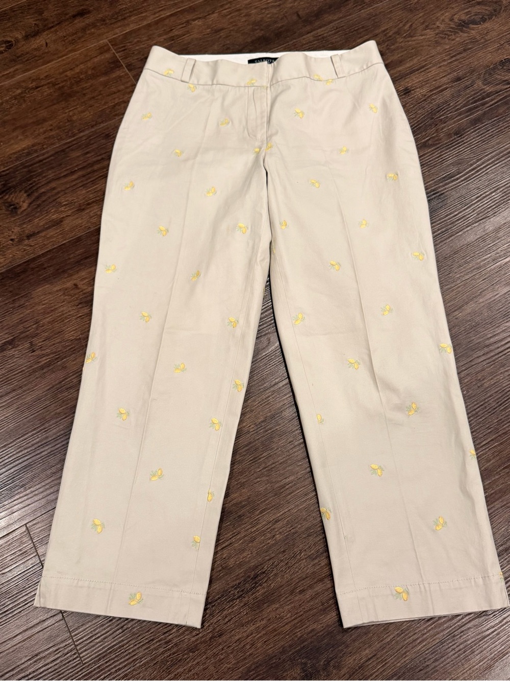Talbots Cream Chinos with Yellow lemon 🍋 Embroidery